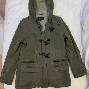 Army green jacket with fur on inside